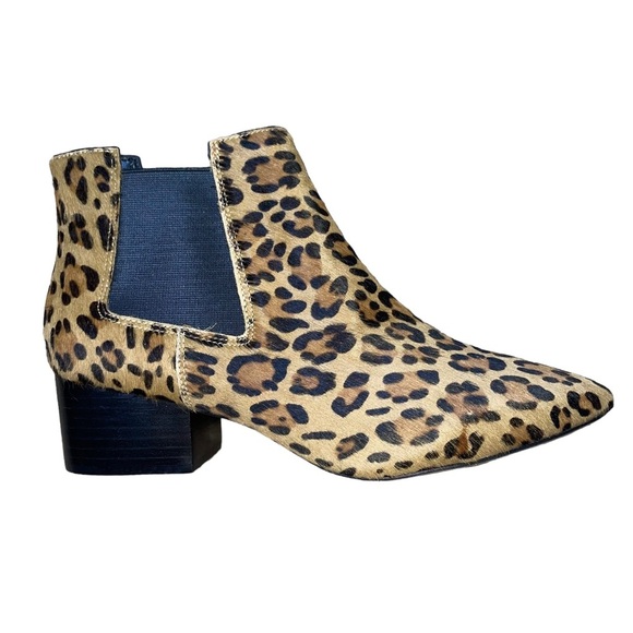 French Connection ankle booties calf hair leopard tan and black heeled SZ 7.5 - Picture 1 of 7